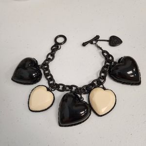 Betsey Johnson Chunky Black & Ivory Hearts Bracelet